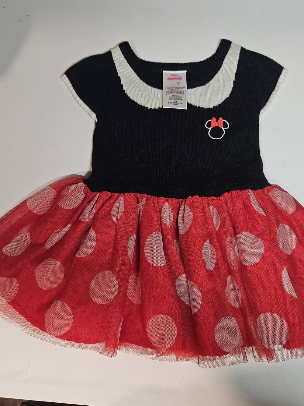 Disney Minnie Mouse Sweater Tulle Dress 12 Months Red Polka Dot EUC